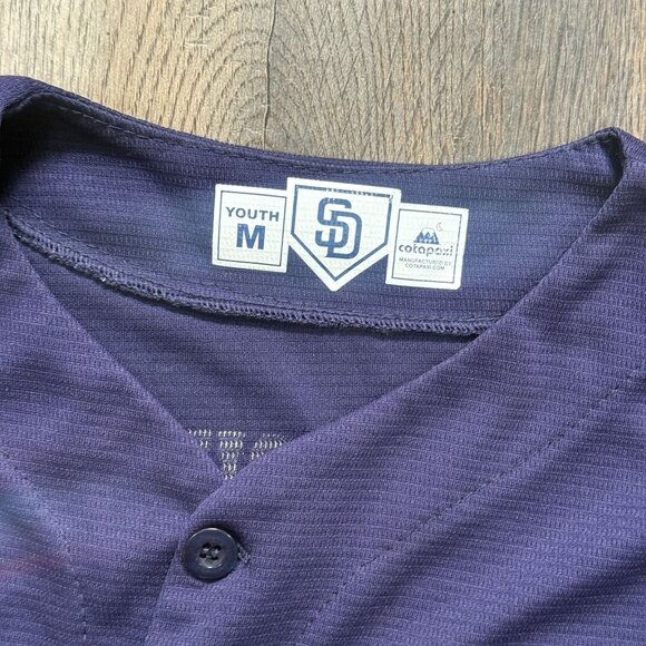 Vintage San Diego Padres Jersey Kids Youth Size Medium Navy Blue 90's Logo Rare - Picture 6 of 9
